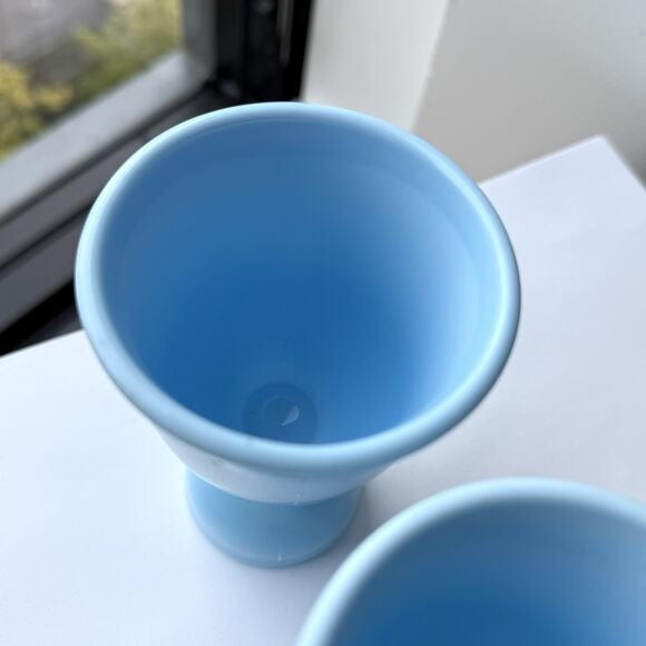 McKee Glass Chalaine Delphite Robin Egg Blue Double Egg Cups Set Of 2 - Picture 6 of 10